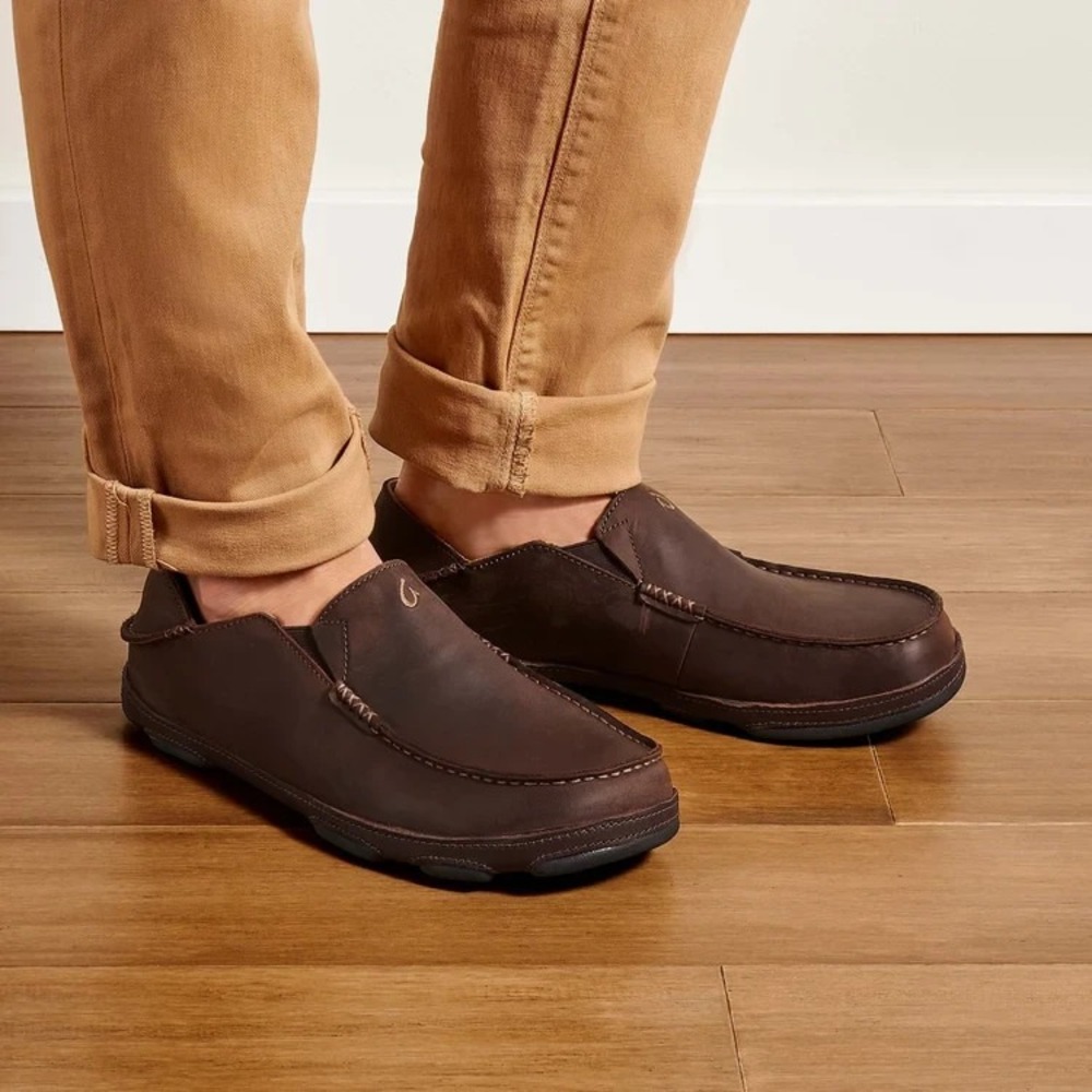 Olukai Moloa Loafers M10 Dark Wood Leather Slip On Moc Toe Casual Work Luxury